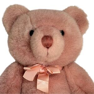 Dakin Vintage Pink Teddy Bear Plush Stuffed Animal With Pink Bow 1989